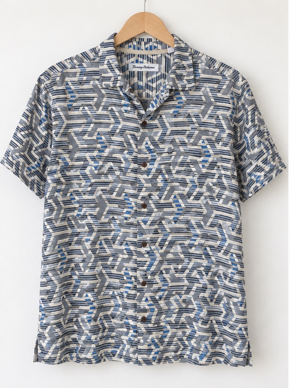 NWOT Tommy Bahama Blue and Gray Geometric Button-Down Shirt